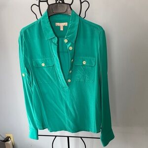 Banana Republic Vibrant Teal Silk Button-Front Shirt
